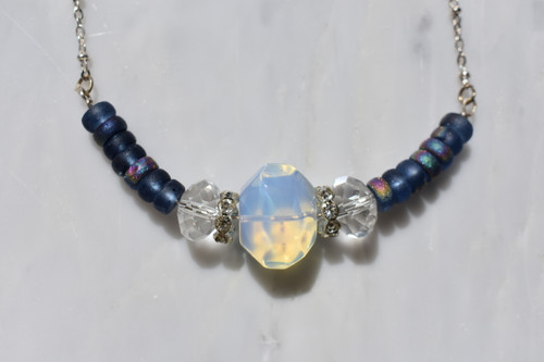 Opalite and Druzy Beads necklace with Swarovski Rondelles