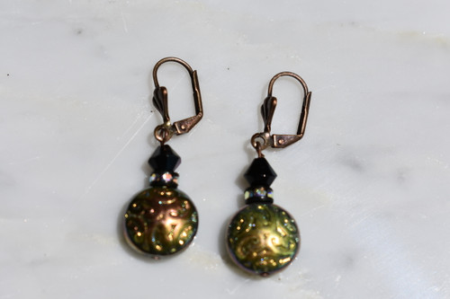 Czech Glass Brocade Design with Swarovski earrings