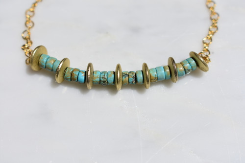 Turquoise and Gold Disk anklet