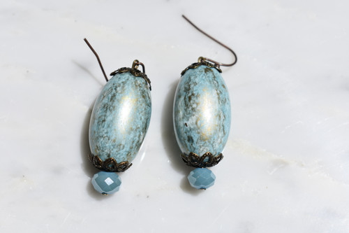 Vintage Blue and White Gold Wash Lucite Bead earrings