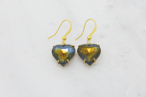 Blue and Amber Crystal Heart earrings