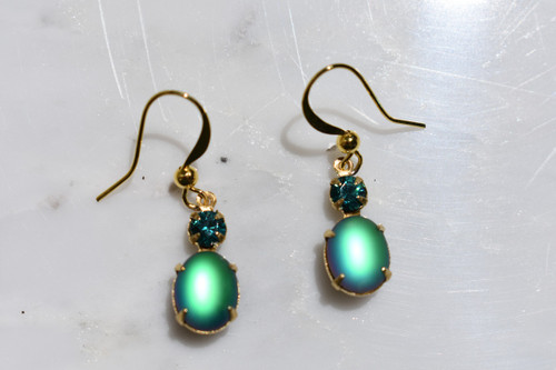 Iridescent Green Vintage Bead and Swarovski earrings