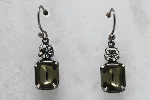Vintage Black Diamond Octagon and Clear Swarovski earrings