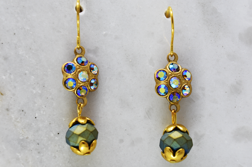 Frosted Czech Glass and Vintage AB Swarovski Flower earrings