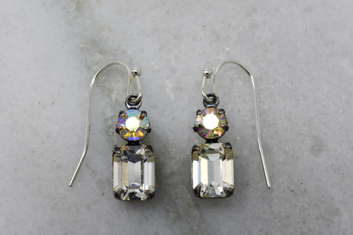 Vintage Clear Crystal Octagon and AB Swarovski earrings