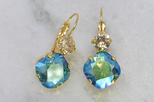 Swarovski Erinite Shimmer Cushion Cut and Round Accent earrings