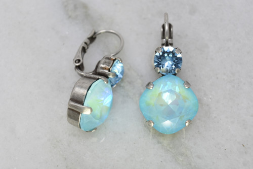 Swarovski Ultra Turquoise Cushion Cut and Round Accent earrings