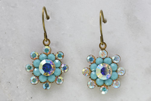 Swarovski AB Crystal and Turquoise Flower Drop earrings