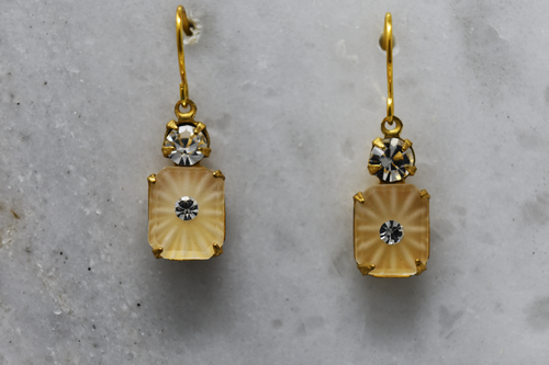 Vintage Camphor Glass Octagons and Swarovski Accent earrings