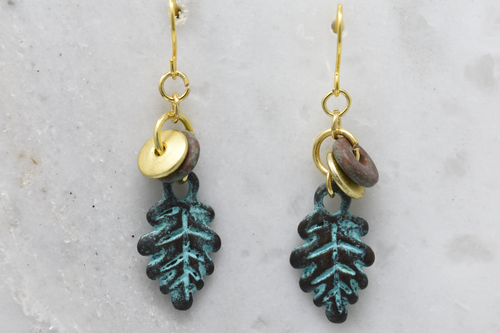 Greek Patina Leaf Charms Dangle earrings