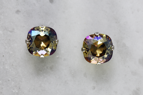 Swarovski Verde  12 mm Cushion Cut Stud Earrings