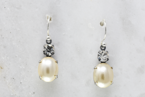 Oval Ivory Pearl and Swarovski earrings