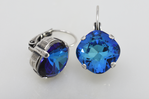 Swarovski Bermuda Blue 12 mm Cushion Cut earrings