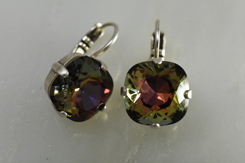 Swarovski Crystal Tabac 12 mm Cushion Cut earrings