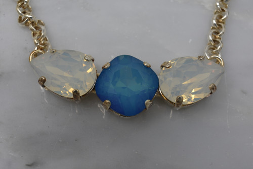 Blue starshine and white opal necklace