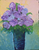 Original Oil Cold Wax Painting, Purple flowers in Blue Vase, 11 x 14