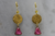 Gold Etched Coin and Pink Swarovski Earrings