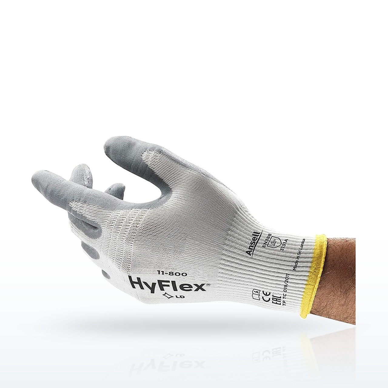 Ansell 2055 HyFlex Foam Nitrile Palm Coated Gloves, 15 Gauge, ANSI A1