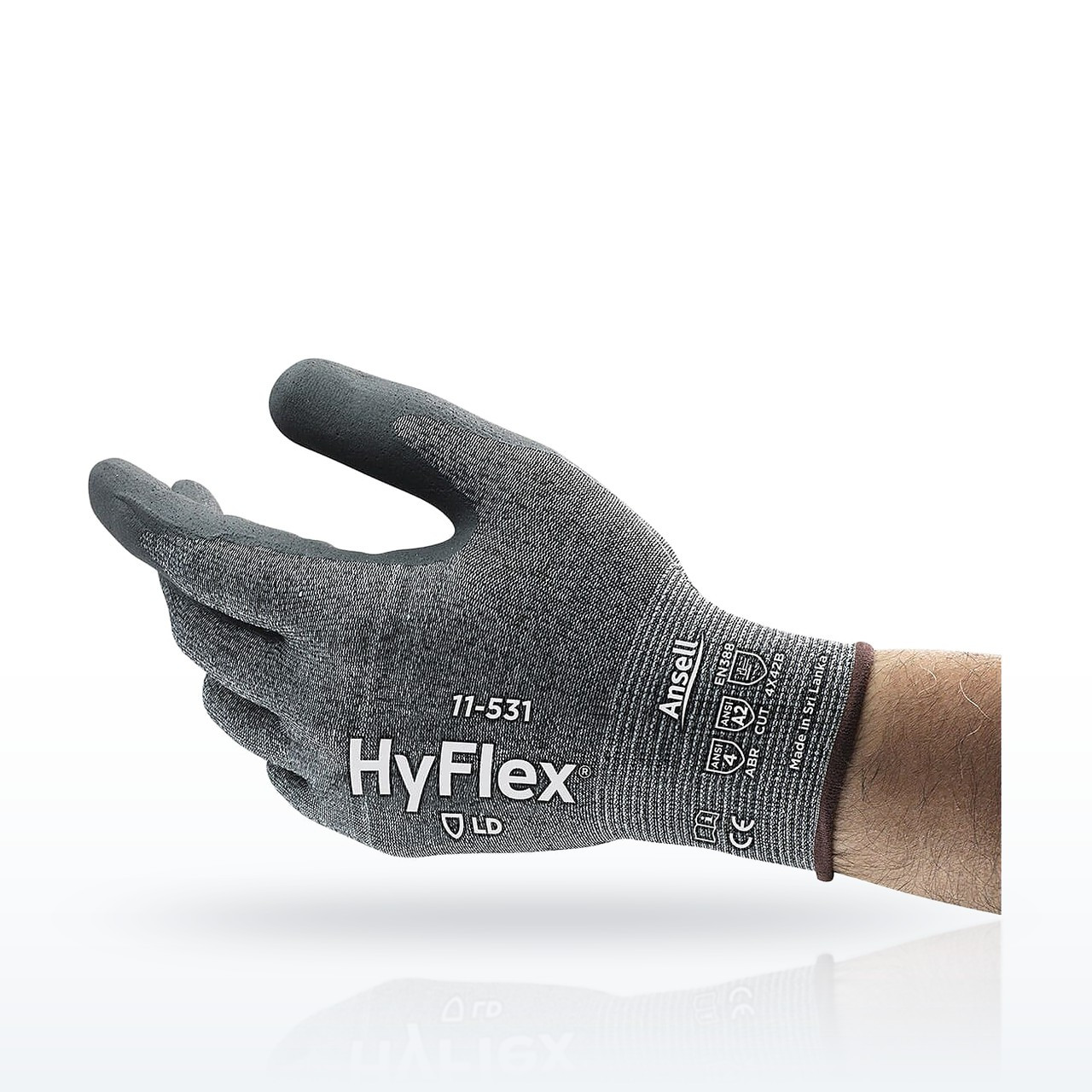 Ansell 11531110 HyFlex Foam Nitrile Cut Resistant Gloves, ANSI A2