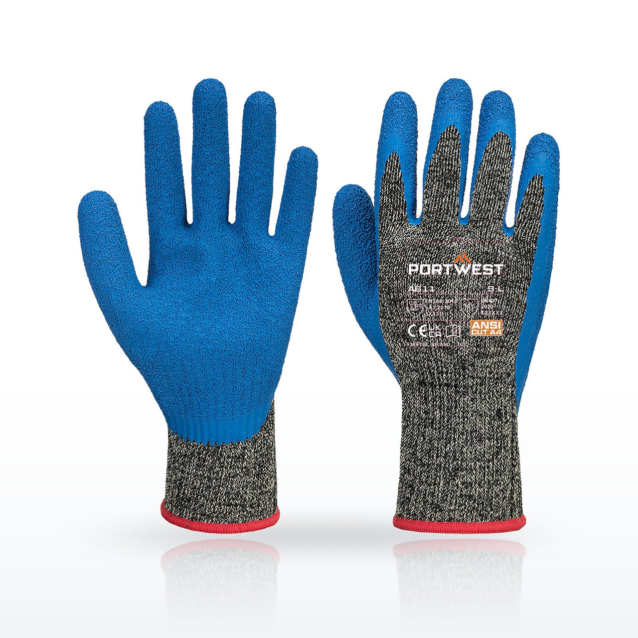 Portwest A611 Cut Resistant Gloves, ANSI A4, Aramid HR Cut Latex Glove A4