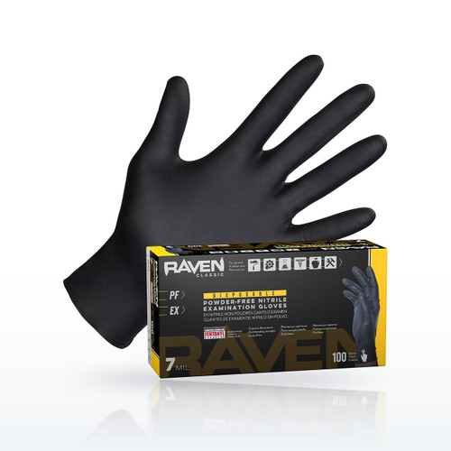 Raven Safety Raven Black Nitrile Exam Grade Gloves, 7 mil - Box of 100