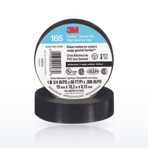3M Temflex 165 Vinyl Electrical Tape 60 ft x 3/4 in, Black