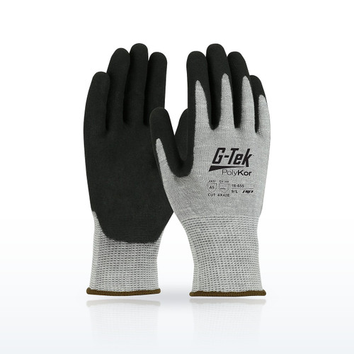 G-Tek PolyKor 16-655 Cut Resistant Gloves, ANSI A4, Double-Dipped Nitrile Coated