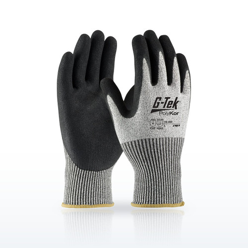 G-Tek PolyKor 16-350 Cut Resistant Gloves, ANSI A4, Double-Dipped Nitrile Coated