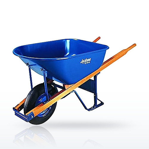 Steel Contractors Wheelbarrow, 6 cu ft, Flat-Free Smooth, Ball Bearing, Blue