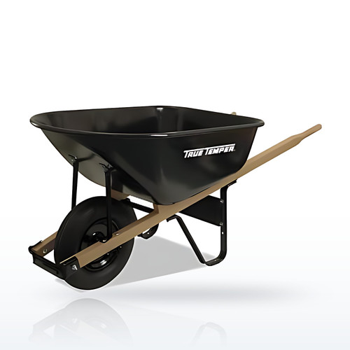 Steel Medium Duty Wheelbarrow, 6 cu ft, 1 Pneumatic 2-Ply, Black