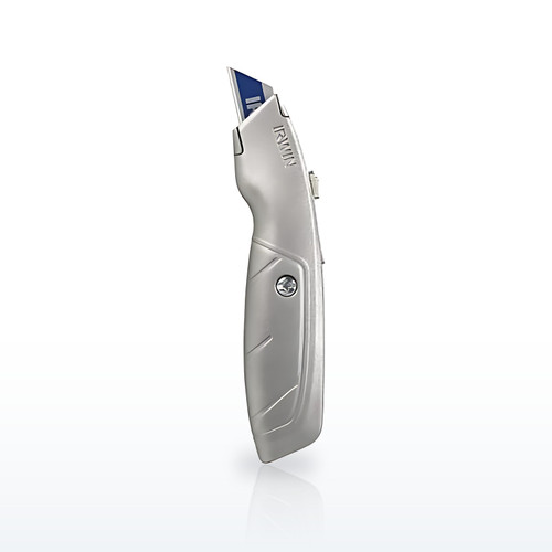 Standard Retractable Knife, 8-3/4 in, Trapezoid Bi-Metal Blade, Aluminum, Silver