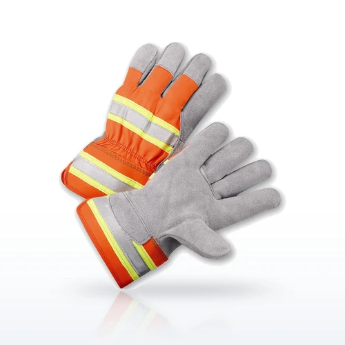 PIP HVO500 Superior Grade Split Cowhide Leather Palm Glove, Hi-Vis Fabric Back