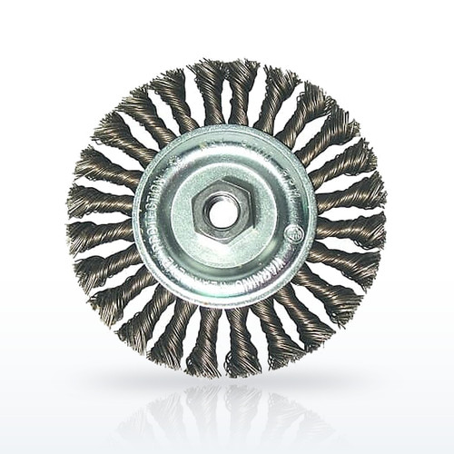 Standard Twist Knot Wheel, 6 in D x 6 in W, 0.023 in Carbon Steel Wire