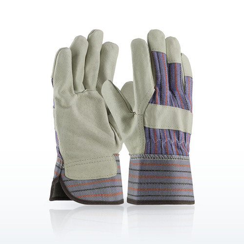 Top Grain Pigskin Leather Palm Glove with Fabric Back - Rubberized Safety Cuff