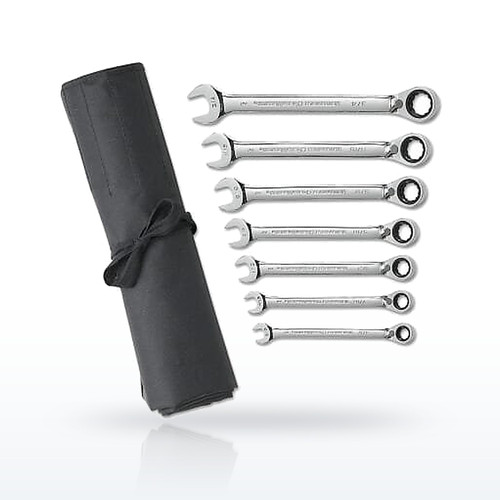 7 Pc. Reversible Combination Ratcheting Wrench Set, Inch
