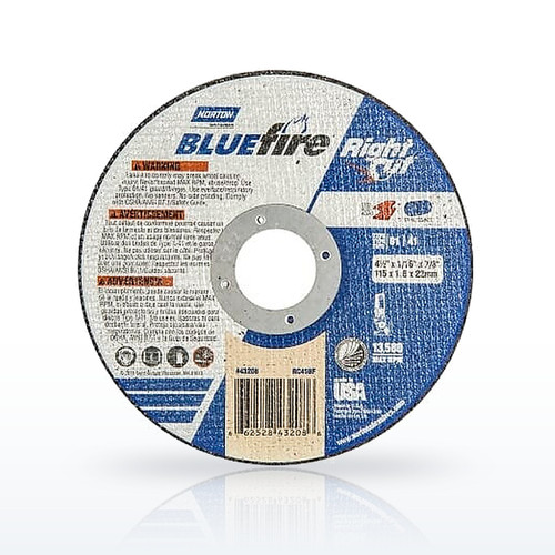 Type 01 BlueFire Right Cut Cutoff Wheel, 4-1/2 in dia, 36 Grit, Aluminum Oxide