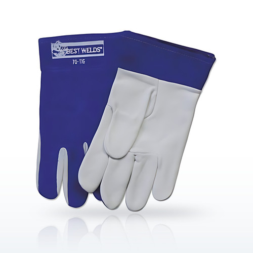 TIG Welding Gloves, Capeskin/Split Cowhide, Large, Blue/White
