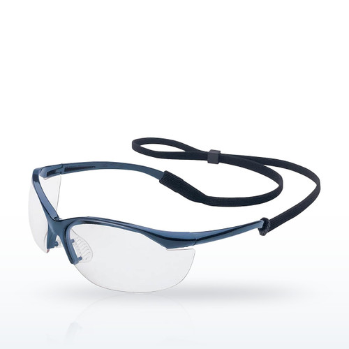 UVEX Vapor 11150900 Semi-Rimless Safety Glasses, Metallic Blue Frame, Clear Lens