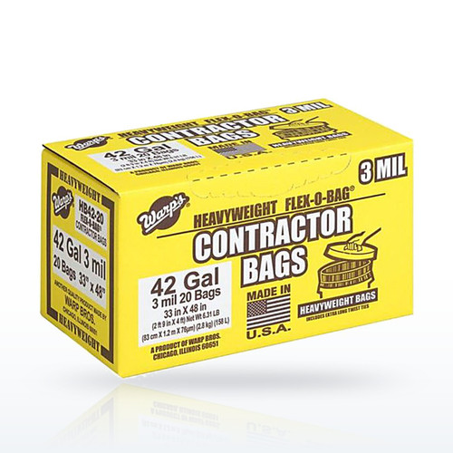Warp Brothers HBP42-201-R Trash Can Liners, Heavyweight Contractor Bags, 3 Mil