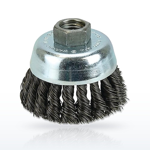 Weiler® Vortec Pro® Knot Wire Cup Brush, 3 in Dia., 5/8-11 Arbor