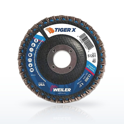 Weiler Tiger 51201 Coated Flap Disc Abrasives, X Flap Disc, 4-1/2 in dia