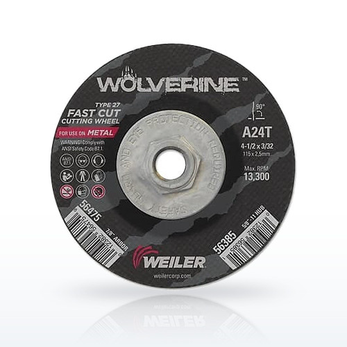 Weiler® Wolverine® Cutting Wheel, A24T, 4-1/2 in dia, 3/32 in Thick