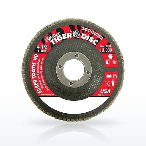 Weiler Tiger 50130 Coated Flap Disc Abrasives, Saber Tooth Ceramic High Density