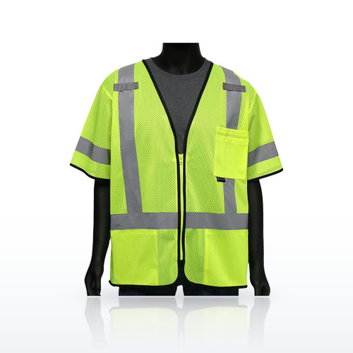 PIP Viz-Up 47302 Hi-Vis Vests, ANSI Type R Class 3 Three Pocket Zipper Mesh Vest