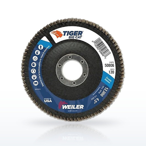 Weiler Tiger 5080 Coated Flap Disc Abrasives, Big Cat High Density Flap Discs