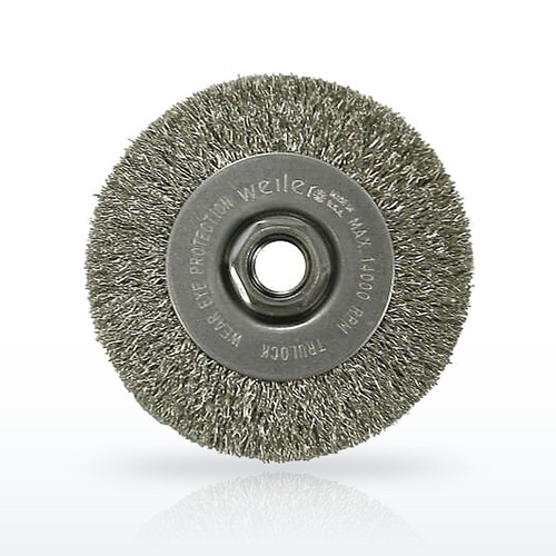 Weiler® Crimped Wire Wheel, 4 in dia x 1/2 in W, 0.014 in Stainless Steel Wire