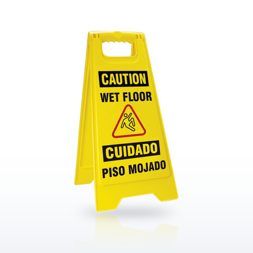 Accuform Fold-Ups Caution Wet Floor Sign, English/Spanish - 25 in