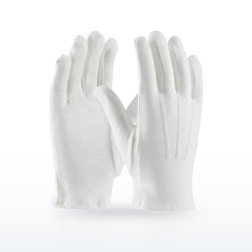 100% Cotton Dress Glove, Dotted Palm with Raised Stitching on Back - Open Cuff