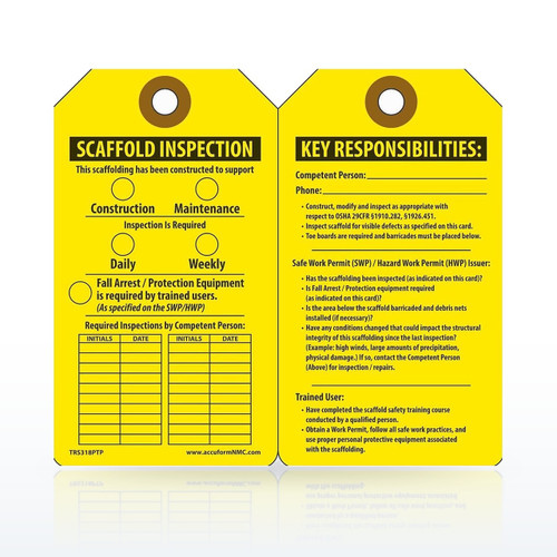 Accuform Scaffold Inspection Tag, Yellow - Pack of 25