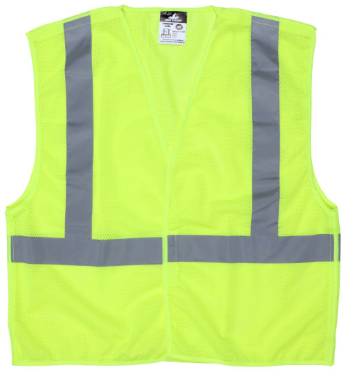 MCR Safety Hi-Vis Lime Safety Vest -2 Inch Silver Reflective Stripes, Breakaway Design with Hook & Loop Closures - CL2ML